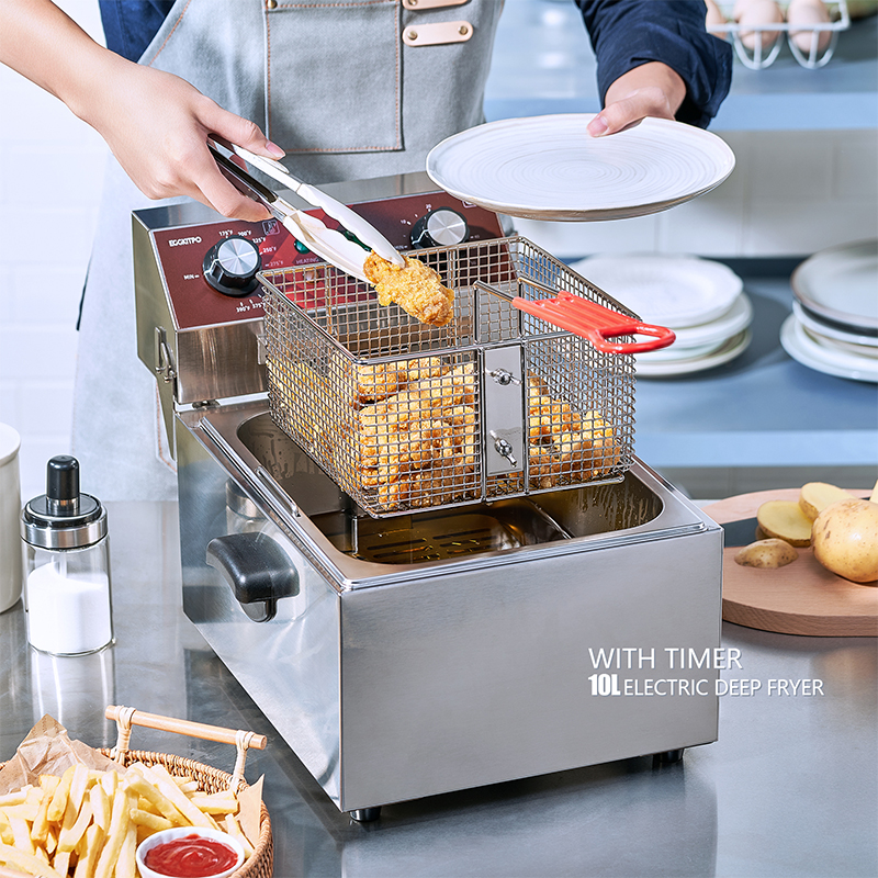 US Commercial Stainless Steel Electric Deep Fryer 10L Fry Basket 1800W