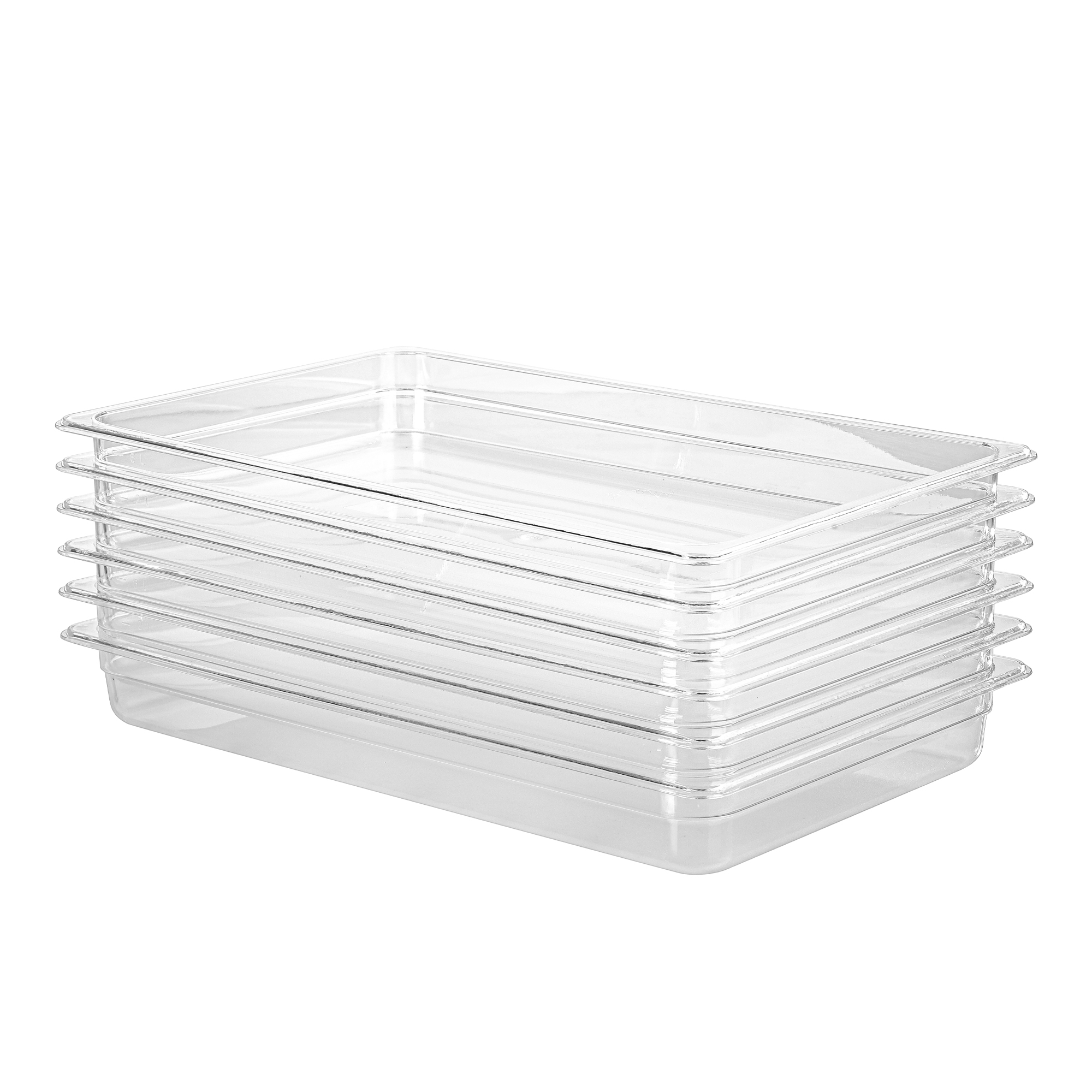 EGGKITPO Polycarbonate Full Size Food Pans 6 Pack BPA Free 2.5 Inch Deep Pan Freezer Safe Stackable Clear Food Storage Containers for Kitchen Party Supplies and Prep Table 