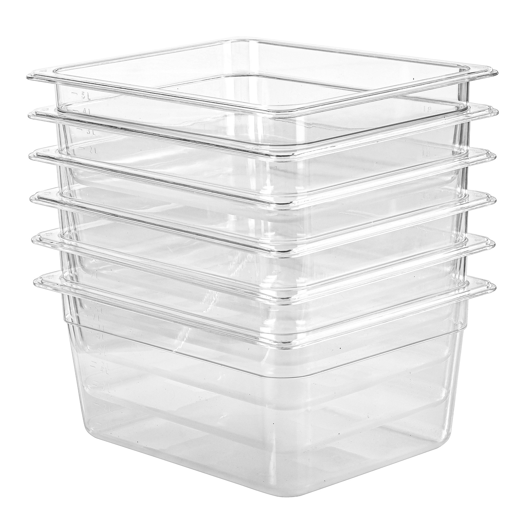 EGGKITPO 6-Pack 1/2 Size Clear Food Pan 4 Inch Deep Hotel Pan for Party and Catering BPA-free Polycarbonate Food Storage Container Stackable Freezer-safe