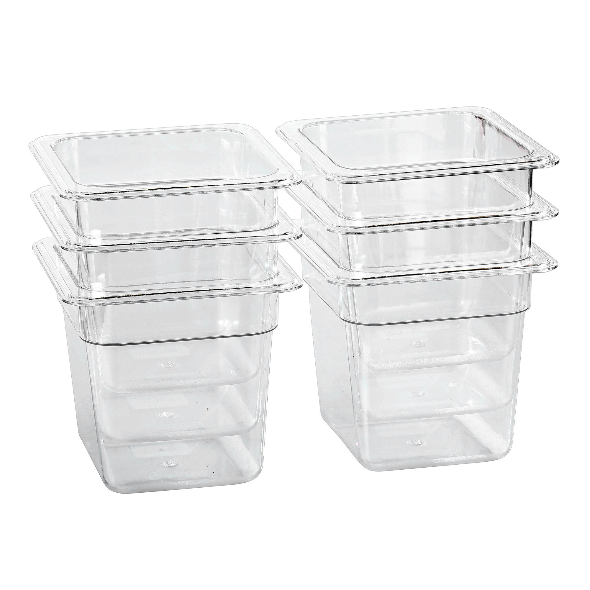 EGGKITPO 1/6 Size Food Containers 6 Pack 6 Inch Deep Pan Clear BPA free Polycarbonate Stackable Commercial Hotel Pan for Kitchen Business and Food Serving