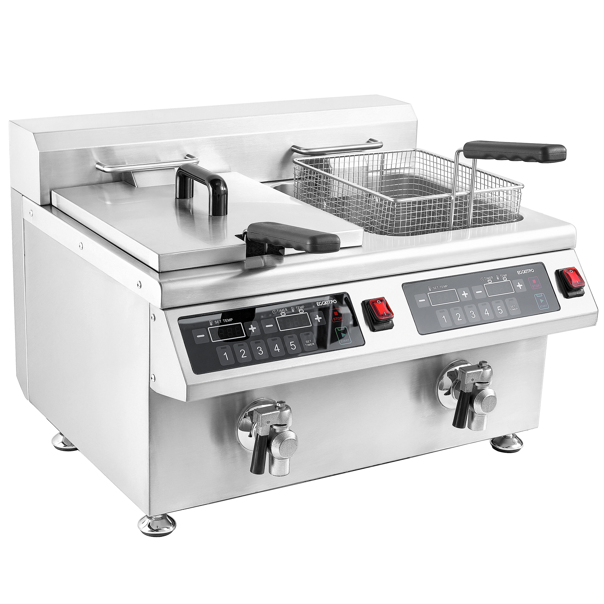  EGGKITPO 240V 7000W Commercial Induction Fryer 12L×2(25.4 QT) Electric Deep Fryer with Solid Baskets, 60 Minutes Timer Oil Drain Stainless Steel Bulid for Large Restaurant or Business Use 
