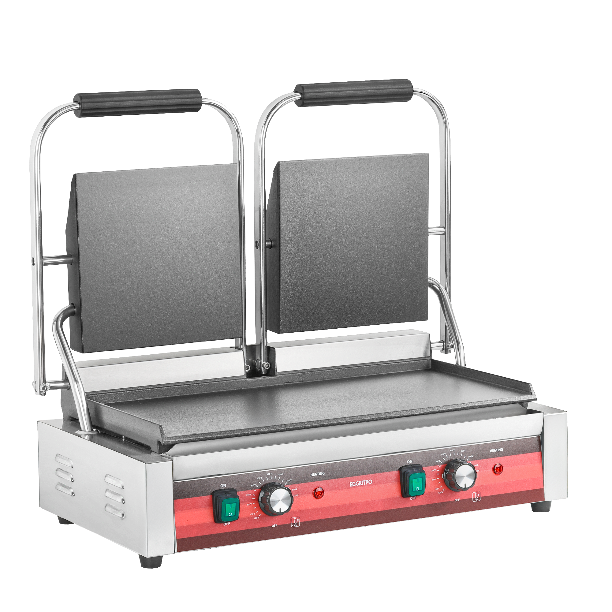  EGGKITPO Commercial Dual Panini Press with 2 Flat Plates Electric Panini Grill with Temperature Control and Handle 19.5