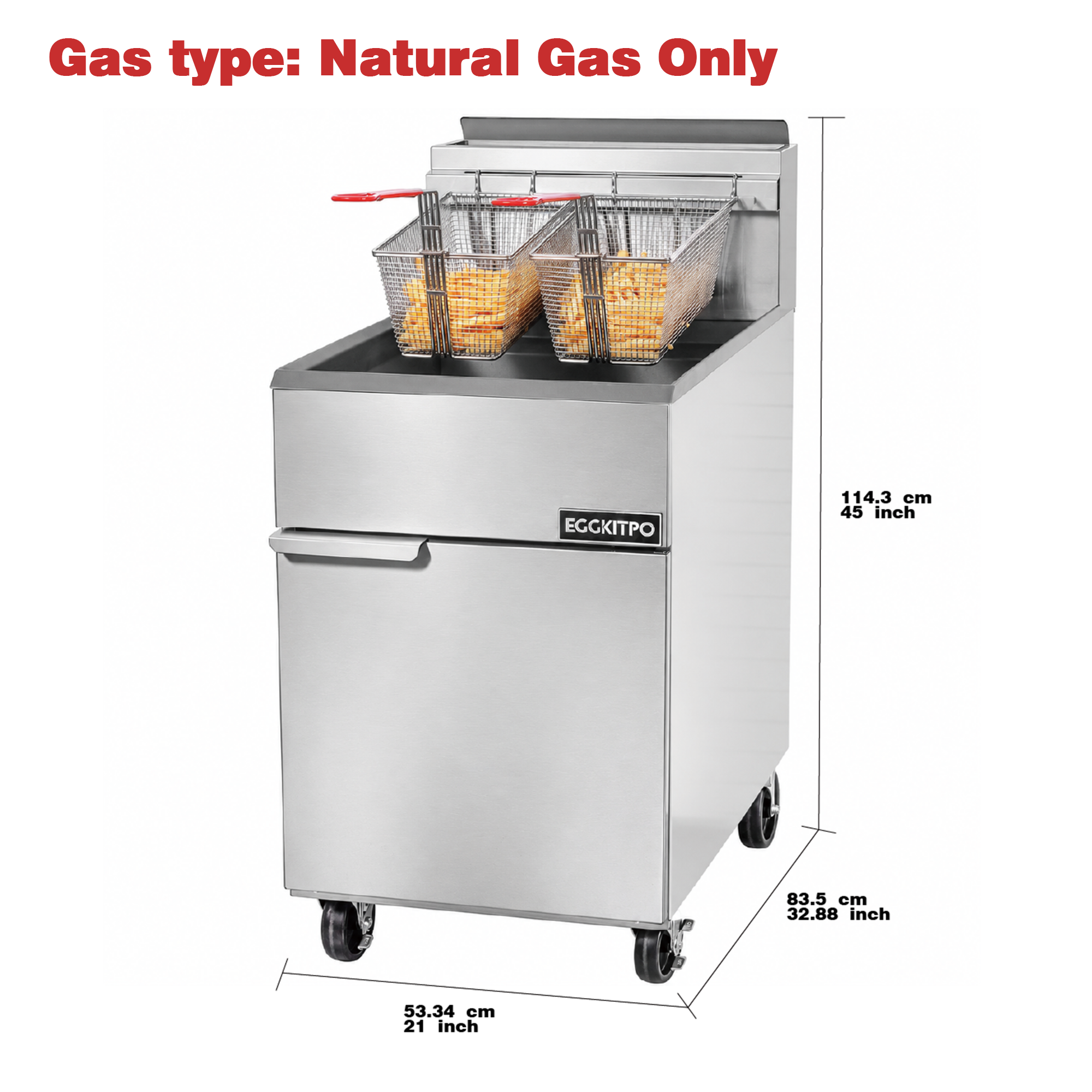 EGGKITPO 5-Burner Commercial Natural Gas Fryer 70lbs Oil Capacity CSA Certified Stainless Steel Floor Deep Fryer with 2 Baskets Oil Drain Adjustable Temperature 150,000 Total BTU for Restaurant