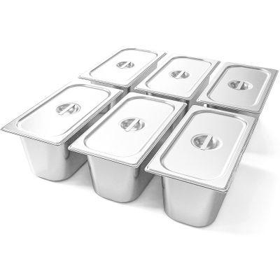 thumbnail image 2 of 6 Pack 1/6 Size Deep Steam Table Pans – 6" Deep – Stainless Steel 201 – Hotel Prep Pans – 2.6 QT Each 2 of 3